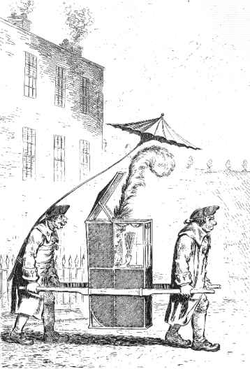 A Modern Belle going to the Rooms at Bath, by James Gillray, showing a public-hire sedan chair